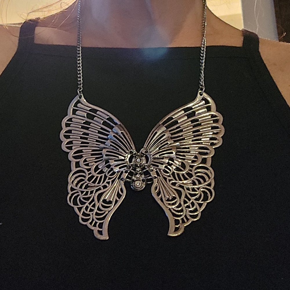 Silver Butterfly Statement Necklace - image 1